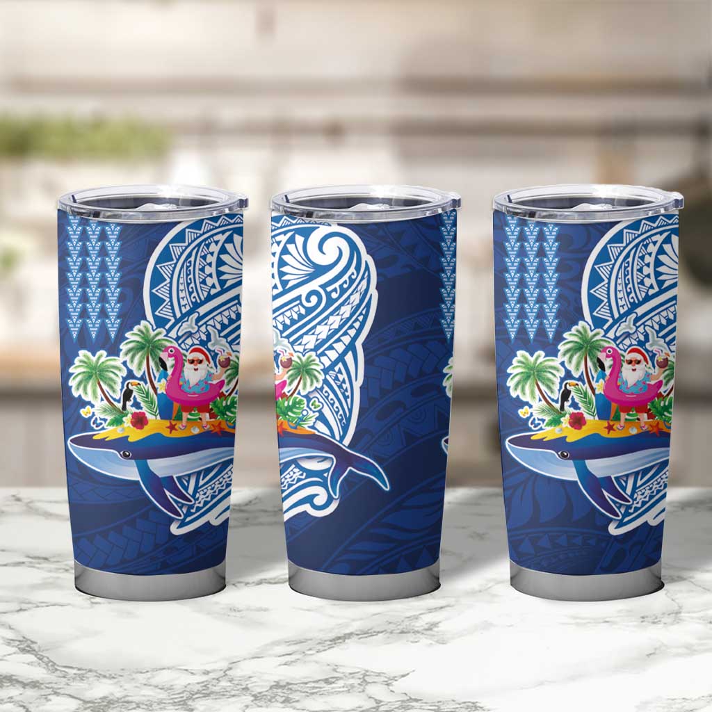 Hawaiian Mele Kalikimaka Tumbler Cup Funny Santa on Whale Island with Kakau Tattoos LT03 - Polynesian Pride