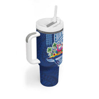 Hawaiian Mele Kalikimaka Tumbler With Handle Funny Santa on Whale Island with Kakau Tattoos LT03 - Polynesian Pride
