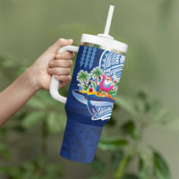 Hawaiian Mele Kalikimaka Tumbler With Handle Funny Santa on Whale Island with Kakau Tattoos LT03 - Polynesian Pride