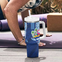 Hawaiian Mele Kalikimaka Tumbler With Handle Funny Santa on Whale Island with Kakau Tattoos LT03 - Polynesian Pride