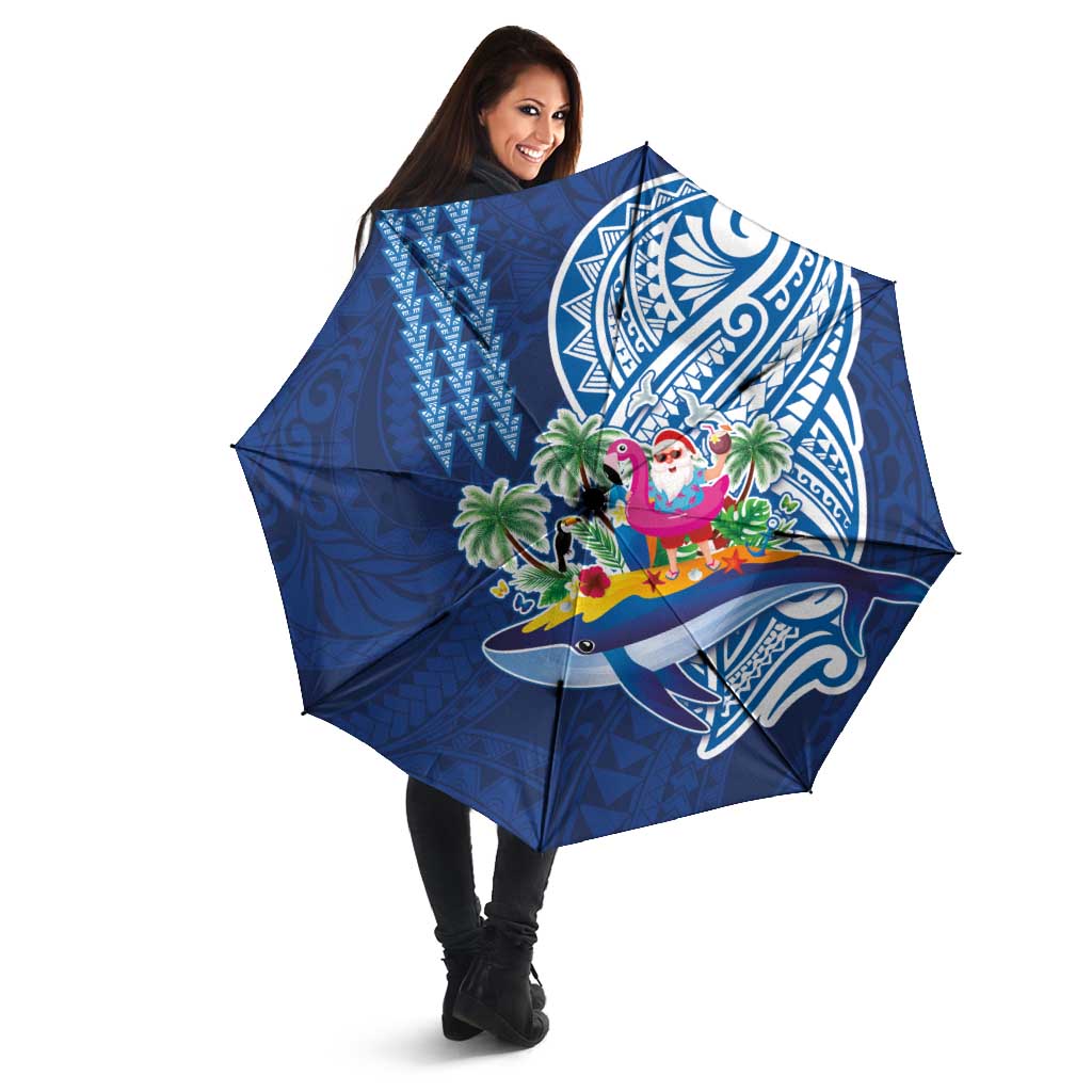 Hawaiian Mele Kalikimaka Umbrella Funny Santa on Whale Island with Kakau Tattoos LT03 - Polynesian Pride