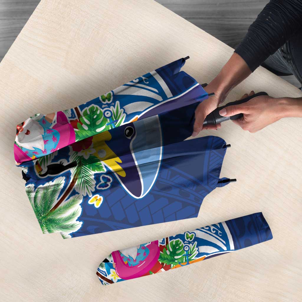 Hawaiian Mele Kalikimaka Umbrella Funny Santa on Whale Island with Kakau Tattoos LT03 - Polynesian Pride