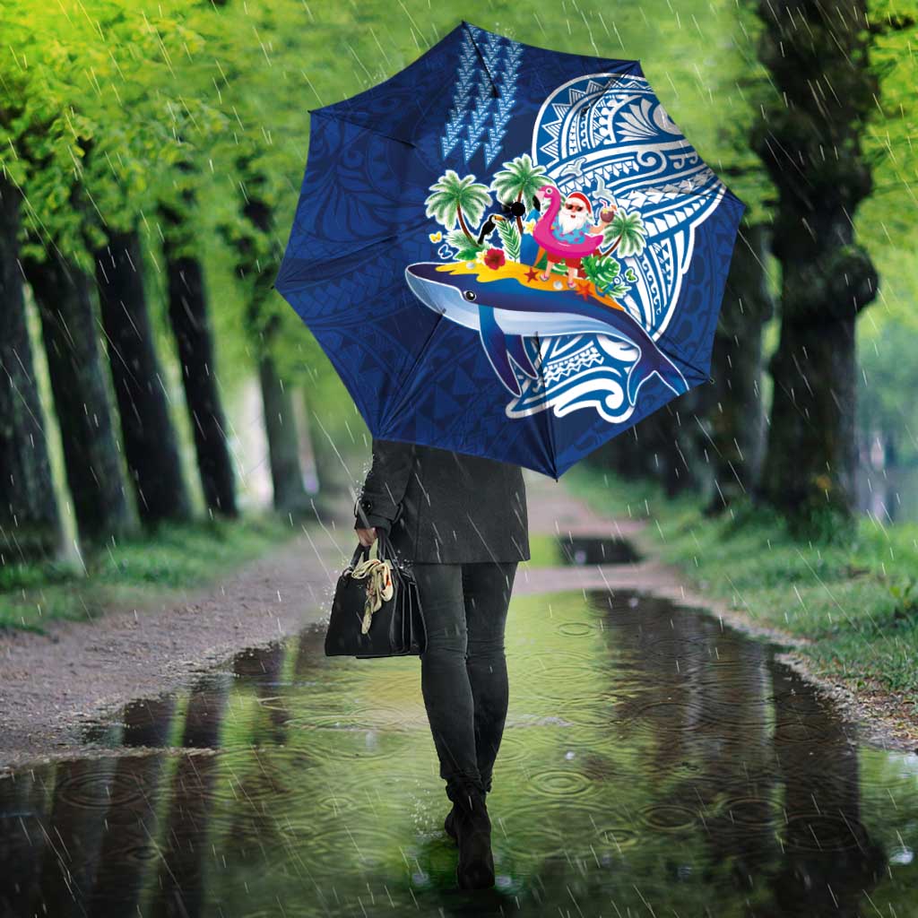 Hawaiian Mele Kalikimaka Umbrella Funny Santa on Whale Island with Kakau Tattoos LT03 - Polynesian Pride