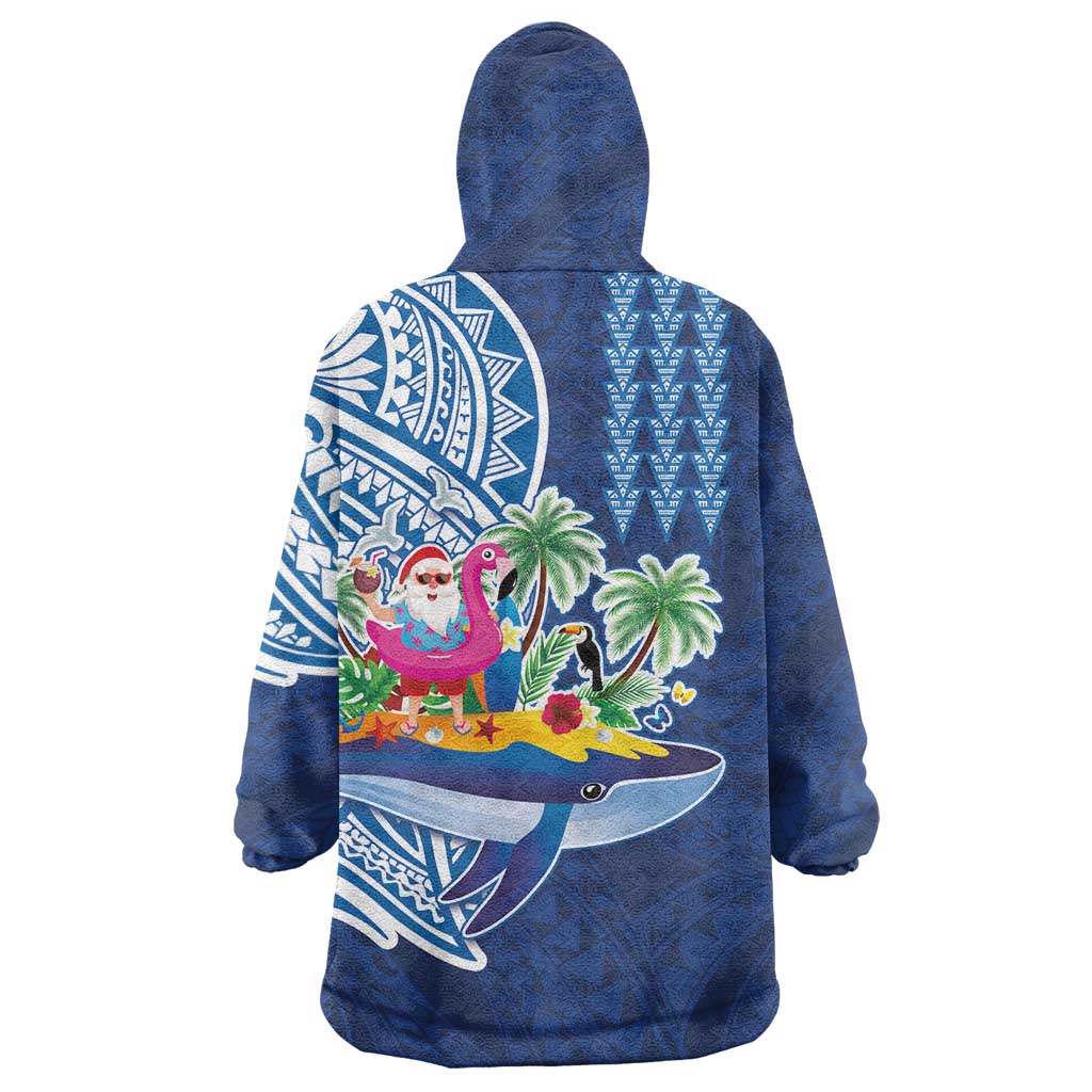 Hawaiian Mele Kalikimaka Wearable Blanket Hoodie Funny Santa on Whale Island with Kakau Tattoos LT03 - Polynesian Pride