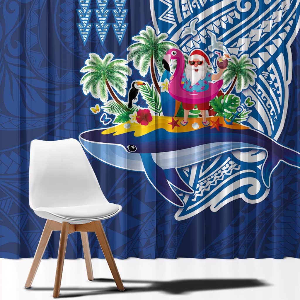 Hawaiian Mele Kalikimaka Window Curtain Funny Santa on Whale Island with Kakau Tattoos LT03 - Polynesian Pride