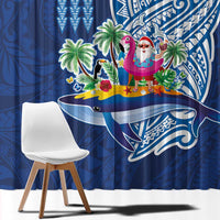Hawaiian Mele Kalikimaka Window Curtain Funny Santa on Whale Island with Kakau Tattoos LT03 - Polynesian Pride