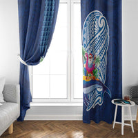 Hawaiian Mele Kalikimaka Window Curtain Funny Santa on Whale Island with Kakau Tattoos LT03 - Polynesian Pride