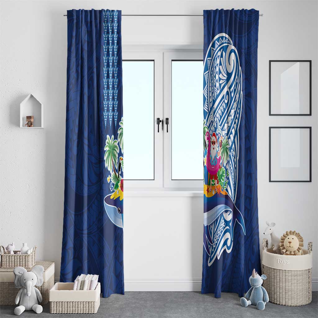 Hawaiian Mele Kalikimaka Window Curtain Funny Santa on Whale Island with Kakau Tattoos LT03 - Polynesian Pride