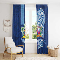 Hawaiian Mele Kalikimaka Window Curtain Funny Santa on Whale Island with Kakau Tattoos LT03 - Polynesian Pride