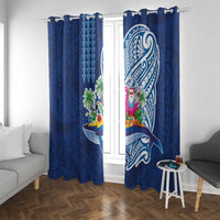 Hawaiian Mele Kalikimaka Window Curtain Funny Santa on Whale Island with Kakau Tattoos LT03 With Grommets Blue - Polynesian Pride