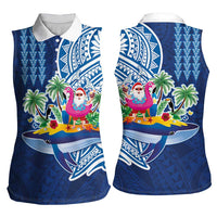 Hawaiian Mele Kalikimaka Women Sleeveless Polo Shirt Funny Santa on Whale Island with Kakau Tattoos LT03 - Polynesian Pride