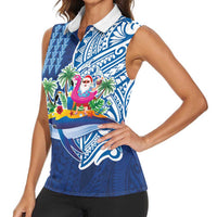 Hawaiian Mele Kalikimaka Women Sleeveless Polo Shirt Funny Santa on Whale Island with Kakau Tattoos LT03 - Polynesian Pride