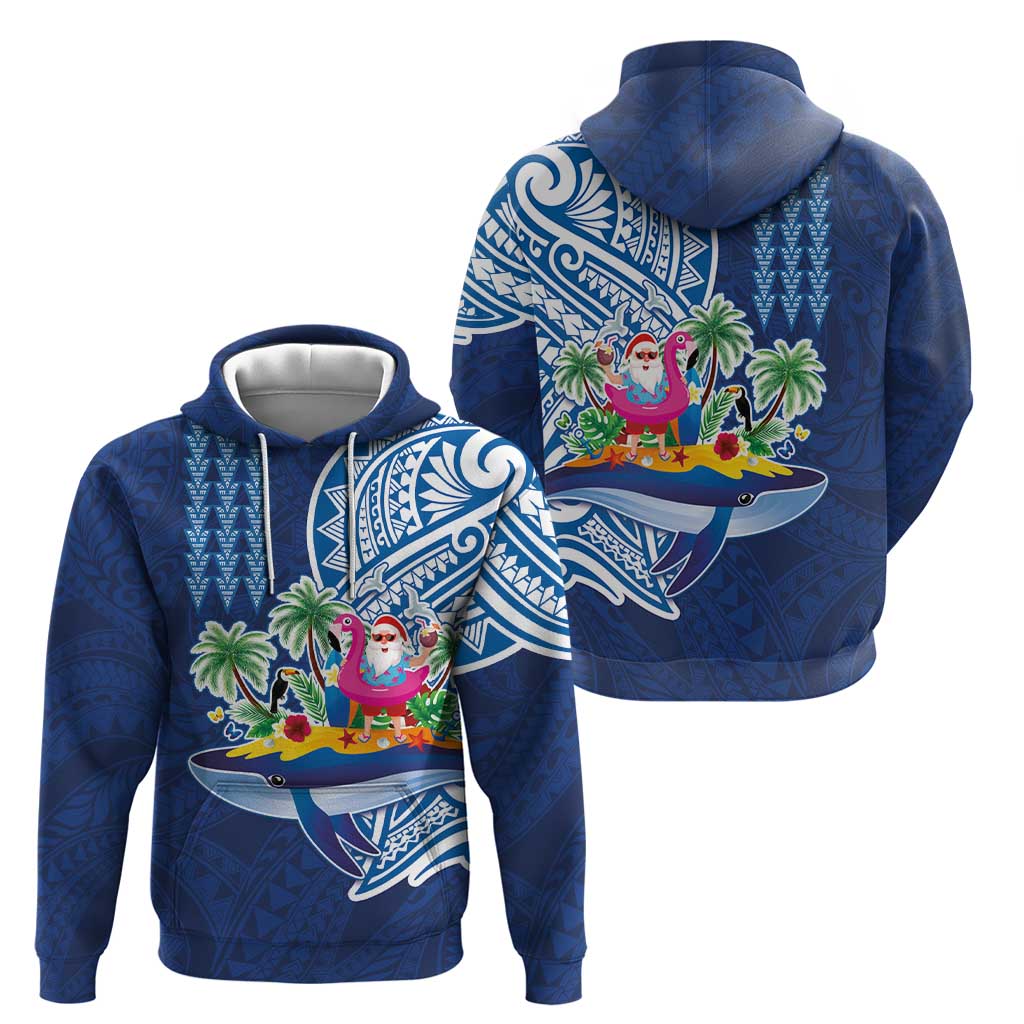 Hawaiian Mele Kalikimaka Zip Hoodie Funny Santa on Whale Island with Kakau Tattoos LT03 - Polynesian Pride