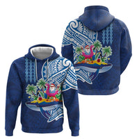 Hawaiian Mele Kalikimaka Zip Hoodie Funny Santa on Whale Island with Kakau Tattoos LT03 - Polynesian Pride