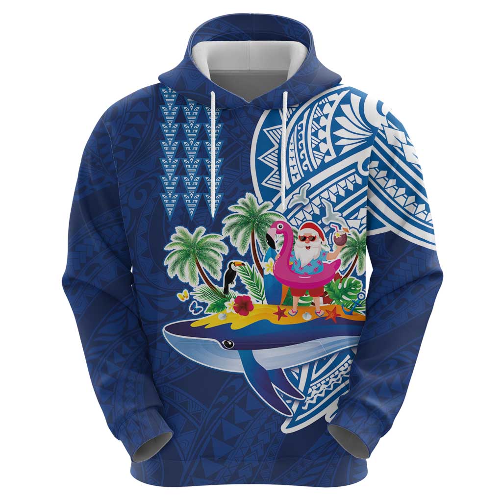 Hawaiian Mele Kalikimaka Zip Hoodie Funny Santa on Whale Island with Kakau Tattoos LT03 - Polynesian Pride