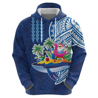 Hawaiian Mele Kalikimaka Zip Hoodie Funny Santa on Whale Island with Kakau Tattoos LT03 - Polynesian Pride