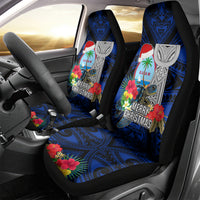 Guam Christmas Car Seat Cover Santa Gift Latte Stone and Sea Turle Mix Hibiscus Chamorro Blue Style LT03 - Polynesian Pride