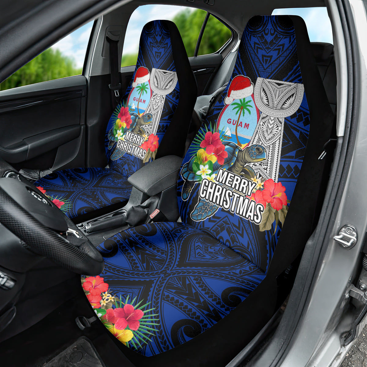 Guam Christmas Car Seat Cover Santa Gift Latte Stone and Sea Turle Mix Hibiscus Chamorro Blue Style LT03 - Polynesian Pride