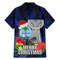 Guam Christmas Family Matching Short Sleeve Bodycon Dress and Hawaiian Shirt Santa Gift Latte Stone and Sea Turle Mix Hibiscus Chamorro Blue Style LT03 - Polynesian Pride