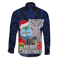 Guam Christmas Family Matching Short Sleeve Bodycon Dress and Hawaiian Shirt Santa Gift Latte Stone and Sea Turle Mix Hibiscus Chamorro Blue Style LT03 - Polynesian Pride