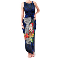 Guam Christmas Family Matching Tank Maxi Dress and Hawaiian Shirt Santa Gift Latte Stone and Sea Turle Mix Hibiscus Chamorro Blue Style LT03 Mom's Dress Blue - Polynesian Pride