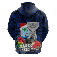 Guam Christmas Hoodie Santa Gift Latte Stone and Sea Turle Mix Hibiscus Chamorro Blue Style LT03 - Polynesian Pride
