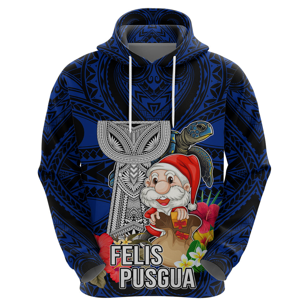 Guam Christmas Hoodie Santa Gift Latte Stone and Sea Turle Mix Hibiscus Chamorro Blue Style LT03 - Polynesian Pride