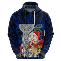 Guam Christmas Hoodie Santa Gift Latte Stone and Sea Turle Mix Hibiscus Chamorro Blue Style LT03 - Polynesian Pride