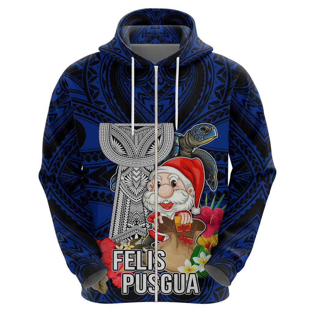 Guam Christmas Hoodie Santa Gift Latte Stone and Sea Turle Mix Hibiscus Chamorro Blue Style LT03 - Polynesian Pride