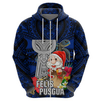 Guam Christmas Hoodie Santa Gift Latte Stone and Sea Turle Mix Hibiscus Chamorro Blue Style LT03 - Polynesian Pride