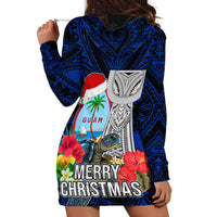 Guam Christmas Hoodie Dress Santa Gift Latte Stone and Sea Turle Mix Hibiscus Chamorro Blue Style LT03 - Polynesian Pride