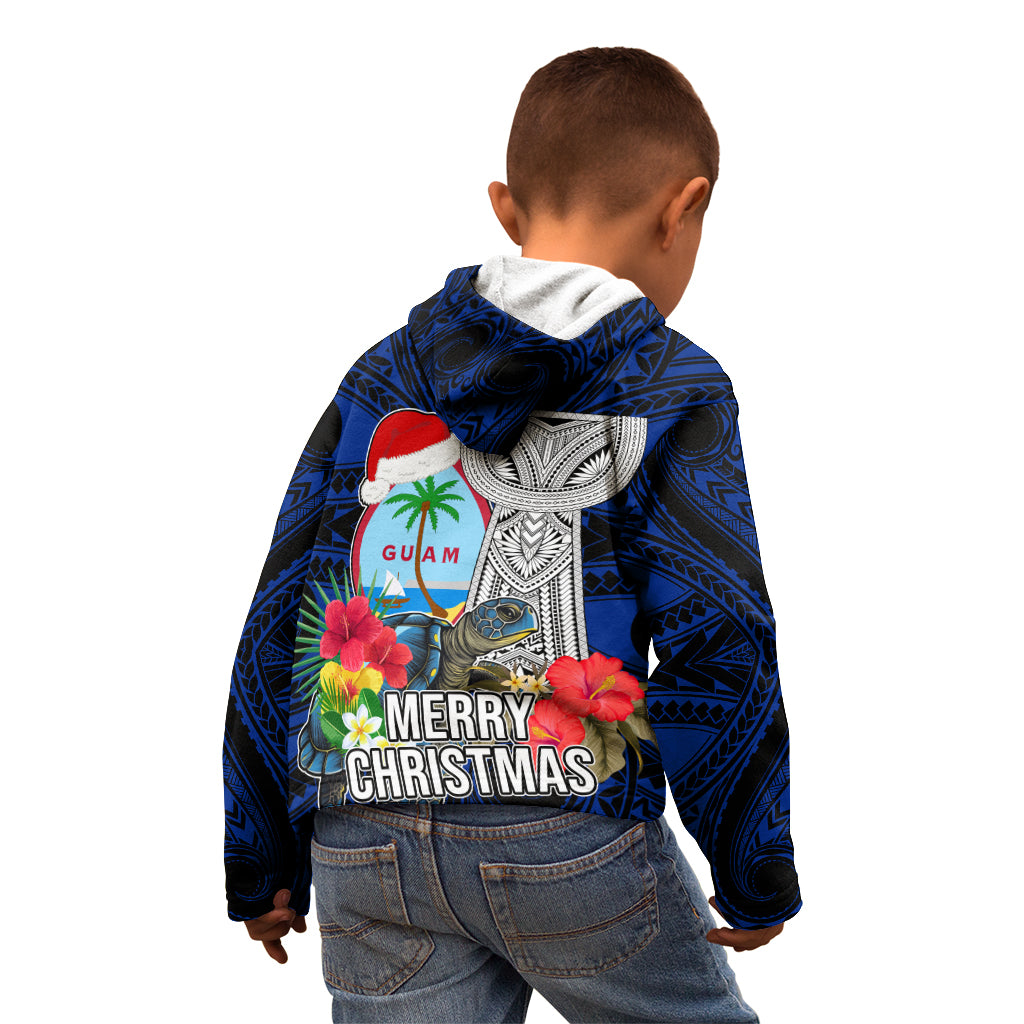 Guam Christmas Kid Hoodie Santa Gift Latte Stone and Sea Turle Mix Hibiscus Chamorro Blue Style LT03 - Polynesian Pride