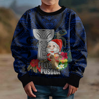 Guam Christmas Kid Ugly Christmas Sweater Santa Gift Latte Stone and Sea Turle Mix Hibiscus Chamorro Blue Style LT03 - Polynesian Pride