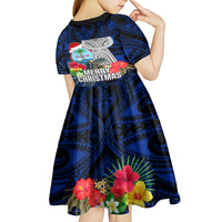 Guam Christmas Kid Short Sleeve Dress Santa Gift Latte Stone and Sea Turle Mix Hibiscus Chamorro Blue Style LT03 - Polynesian Pride