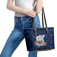 Guam Christmas Leather Tote Bag Santa Gift Latte Stone and Sea Turle Mix Hibiscus Chamorro Blue Style LT03 - Polynesian Pride