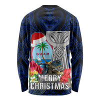 Guam Christmas Long Sleeve Shirt Santa Gift Latte Stone and Sea Turle Mix Hibiscus Chamorro Blue Style LT03 - Polynesian Pride