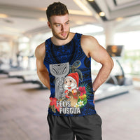 Guam Christmas Men Tank Top Santa Gift Latte Stone and Sea Turle Mix Hibiscus Chamorro Blue Style LT03 Blue - Polynesian Pride