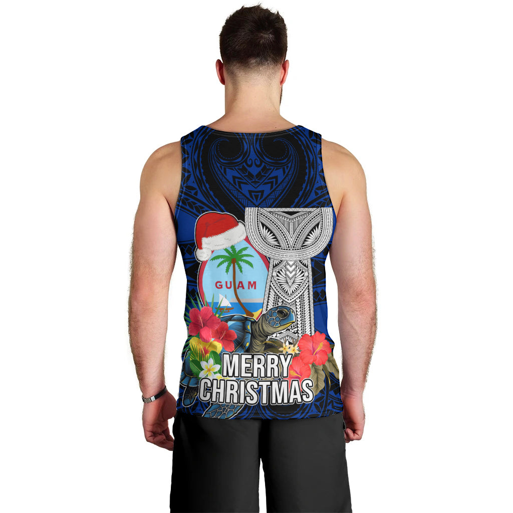 Guam Christmas Men Tank Top Santa Gift Latte Stone and Sea Turle Mix Hibiscus Chamorro Blue Style LT03 - Polynesian Pride