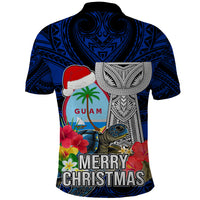 Guam Christmas Polo Shirt Santa Gift Latte Stone and Sea Turle Mix Hibiscus Chamorro Blue Style LT03 - Polynesian Pride