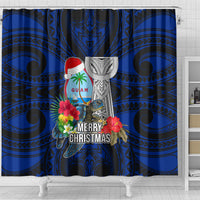 Guam Christmas Shower Curtain Santa Gift Latte Stone and Sea Turle Mix Hibiscus Chamorro Blue Style LT03