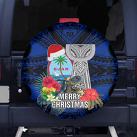 Guam Christmas Spare Tire Cover Santa Gift Latte Stone and Sea Turle Mix Hibiscus Chamorro Blue Style LT03 - Polynesian Pride