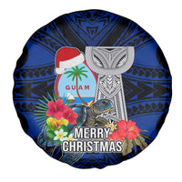 Guam Christmas Spare Tire Cover Santa Gift Latte Stone and Sea Turle Mix Hibiscus Chamorro Blue Style LT03 - Polynesian Pride