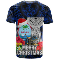 Guam Christmas T Shirt Santa Gift Latte Stone and Sea Turle Mix Hibiscus Chamorro Blue Style LT03 - Polynesian Pride