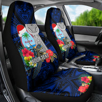 Custom Guam Christmas Car Seat Cover Santa Gift Latte Stone and Sea Turle Mix Hibiscus Chamorro Blue Style LT03 - Polynesian Pride