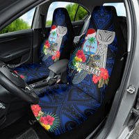 Custom Guam Christmas Car Seat Cover Santa Gift Latte Stone and Sea Turle Mix Hibiscus Chamorro Blue Style LT03 - Polynesian Pride