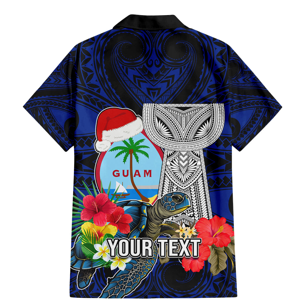Custom Guam Christmas Family Matching Mermaid Dress and Hawaiian Shirt Santa Gift Latte Stone and Sea Turle Mix Hibiscus Chamorro Blue Style LT03 - Polynesian Pride