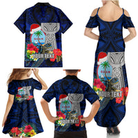 Custom Guam Christmas Family Matching Summer Maxi Dress and Hawaiian Shirt Santa Gift Latte Stone and Sea Turle Mix Hibiscus Chamorro Blue Style LT03 - Polynesian Pride