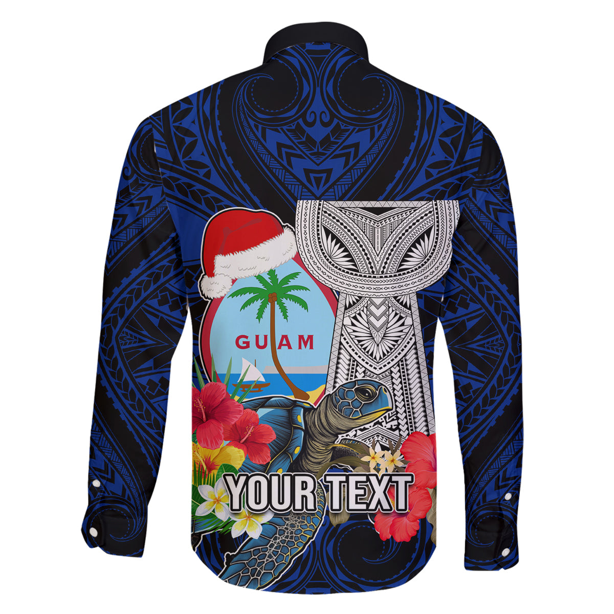 Custom Guam Christmas Family Matching Summer Maxi Dress and Hawaiian Shirt Santa Gift Latte Stone and Sea Turle Mix Hibiscus Chamorro Blue Style LT03 - Polynesian Pride