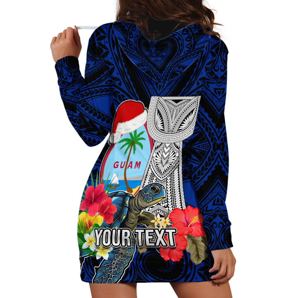 Custom Guam Christmas Hoodie Dress Santa Gift Latte Stone and Sea Turle Mix Hibiscus Chamorro Blue Style LT03 - Polynesian Pride