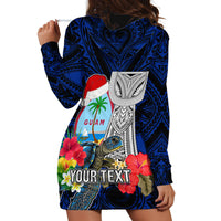 Custom Guam Christmas Hoodie Dress Santa Gift Latte Stone and Sea Turle Mix Hibiscus Chamorro Blue Style LT03 - Polynesian Pride